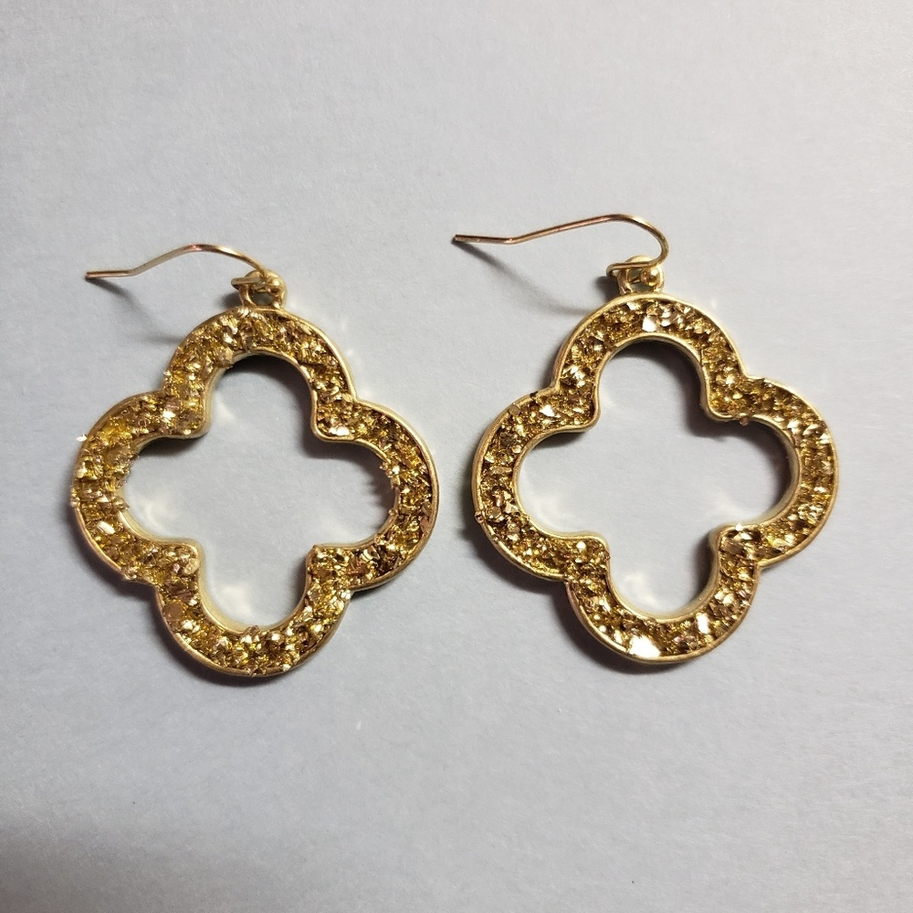 Goldtone and gold druzy clover earrings